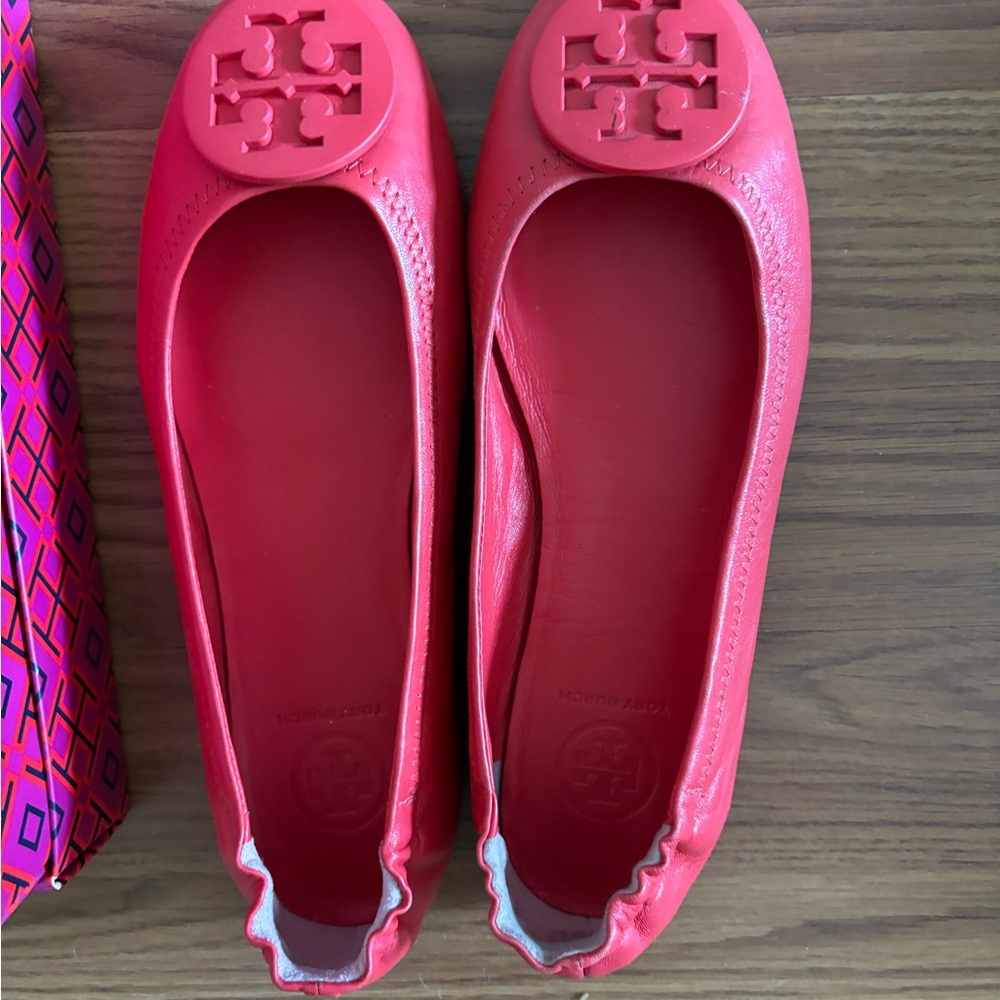 Tory Burch Red Loafers with Signature Medallion